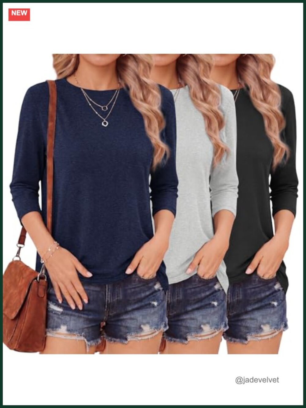 Women's 3/4 Sleeve Loose Fit Crew Neck Tee Soft Stretch Top